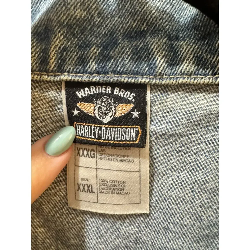 Vintage Harley Davidson TAZ Road Hog Embroidered Denim Vest XXXL Warner Bros
